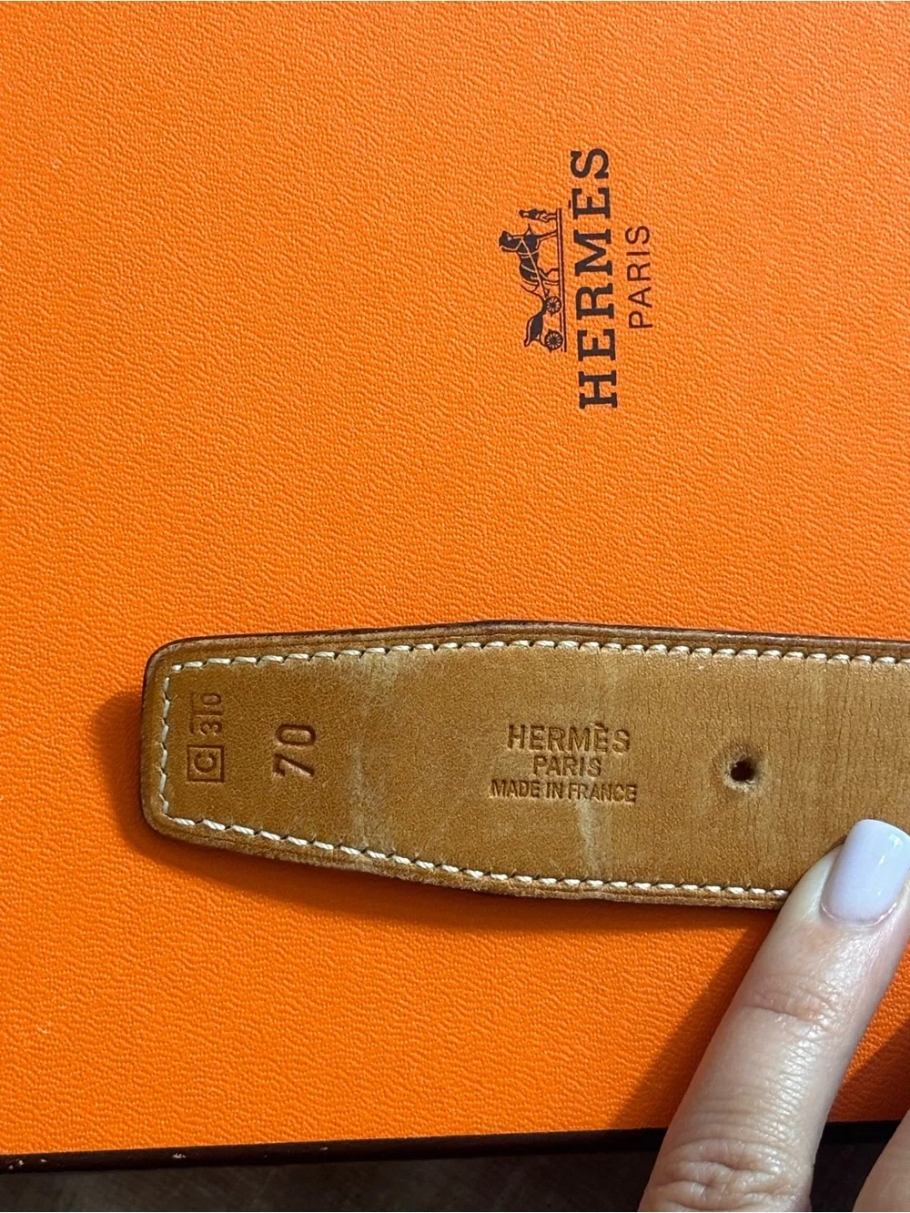 Authentic HERMES brown leather H silver Constance buckle belt 70cm